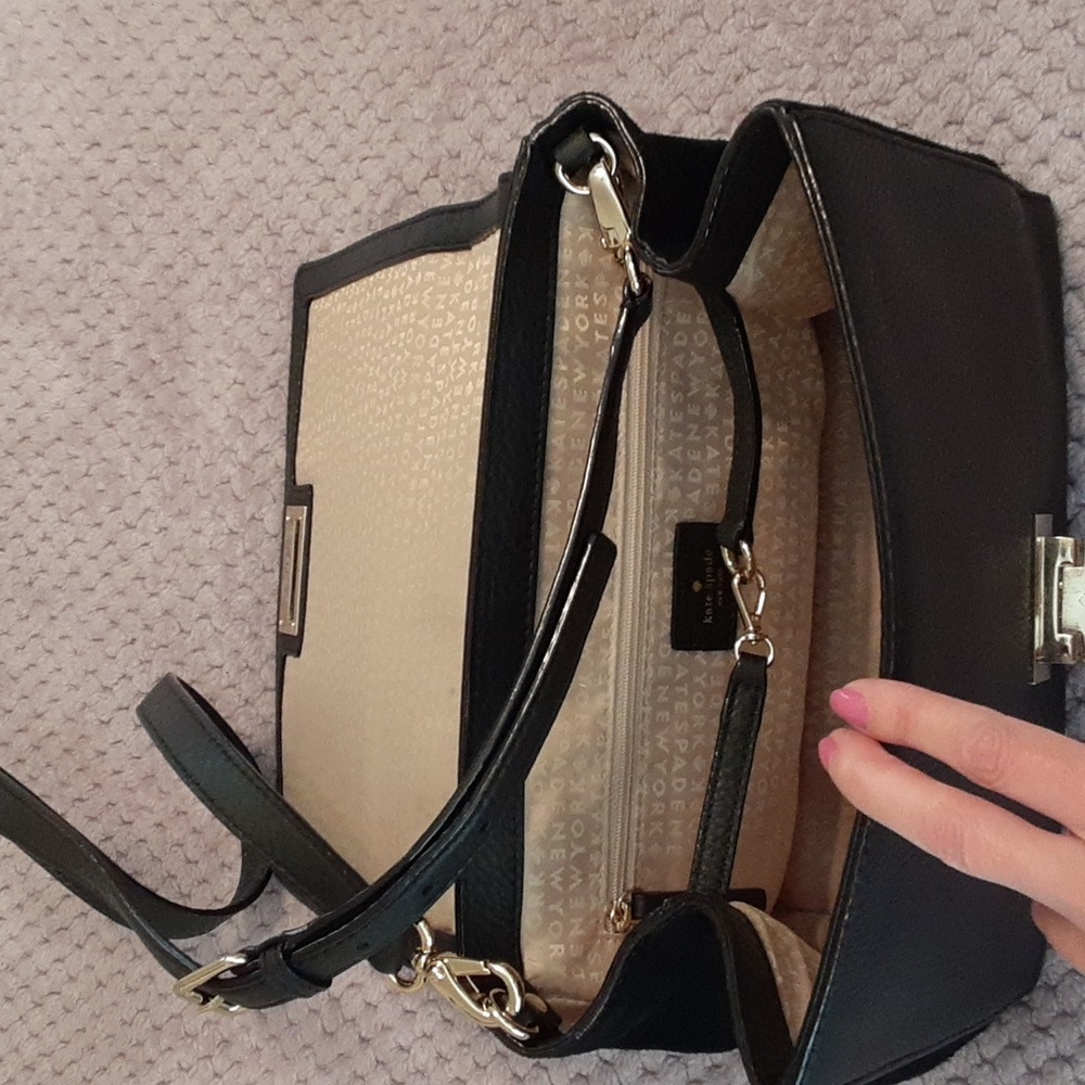 kate spade black Magnolia Park Suede Laurel pebbled leather satchel handbag - Picture 10 of 11
